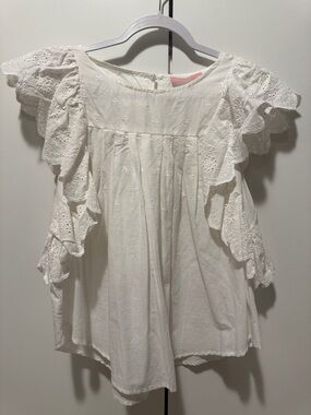 White Eyelet Ruffle Sleeve Women's Top